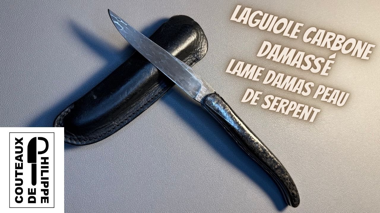 Laguiole en carbone damassé - lame damas peau de serpent