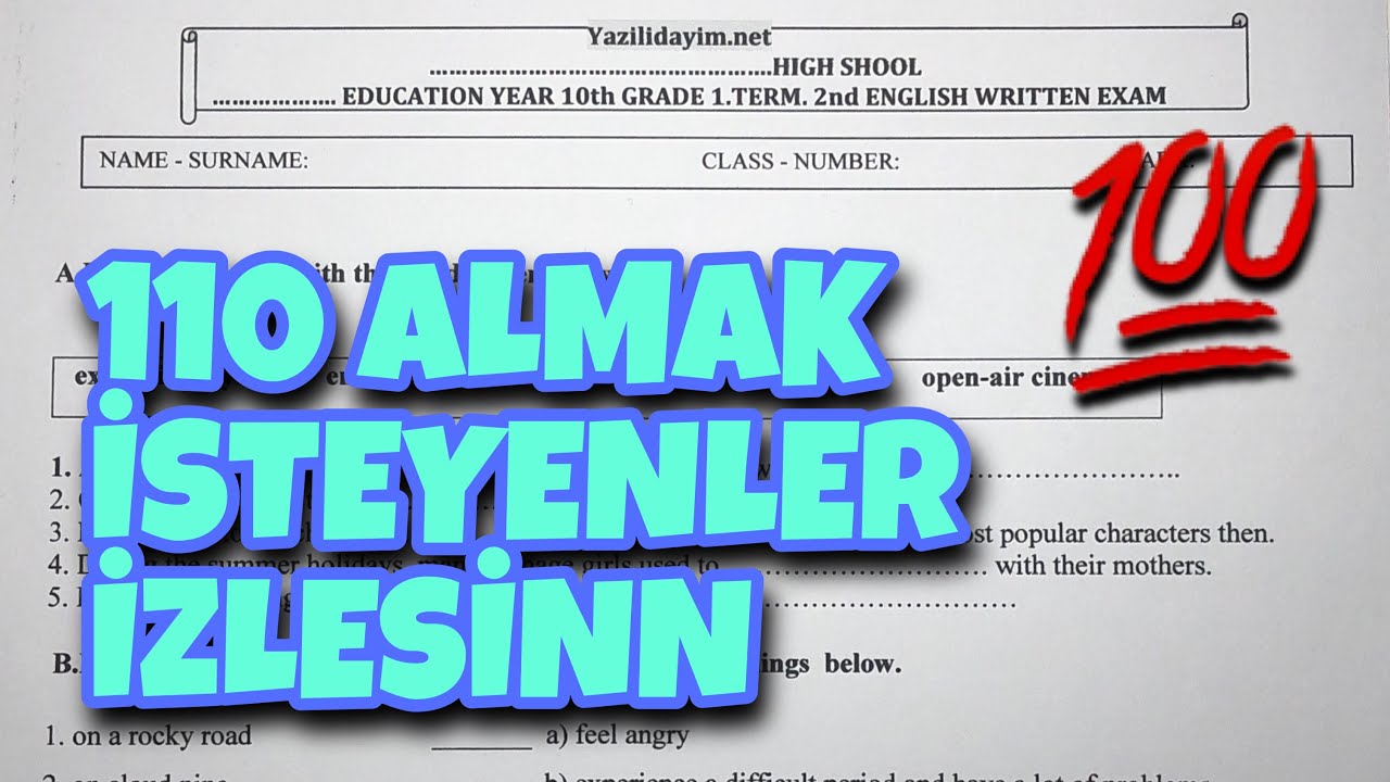 10.Sınıf İngilizce 1.Dönem 2.Yazılı