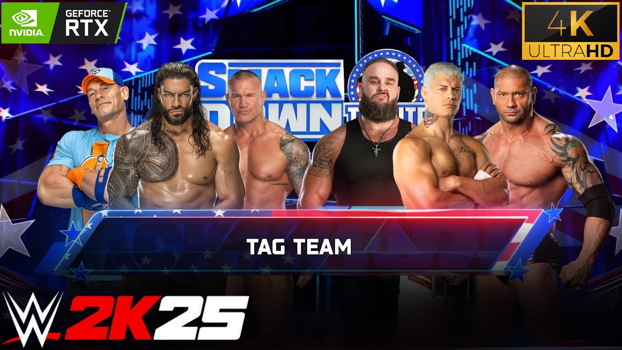Roman Reigns & John Cena & Randy Orton vs Cody Rhodes & Braun Strowman & Batista MATCH 4K