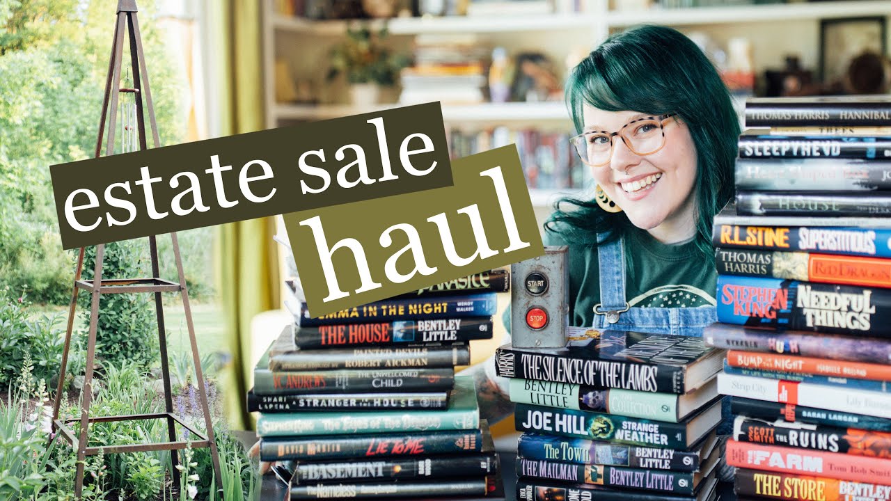 estate sale haul! books! card catalog full of junk! a big rusty thing!!