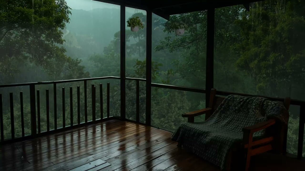 Rainy Day Balcony in the Woods | Calm Rain Sounds for Deep Rest and Sleep
