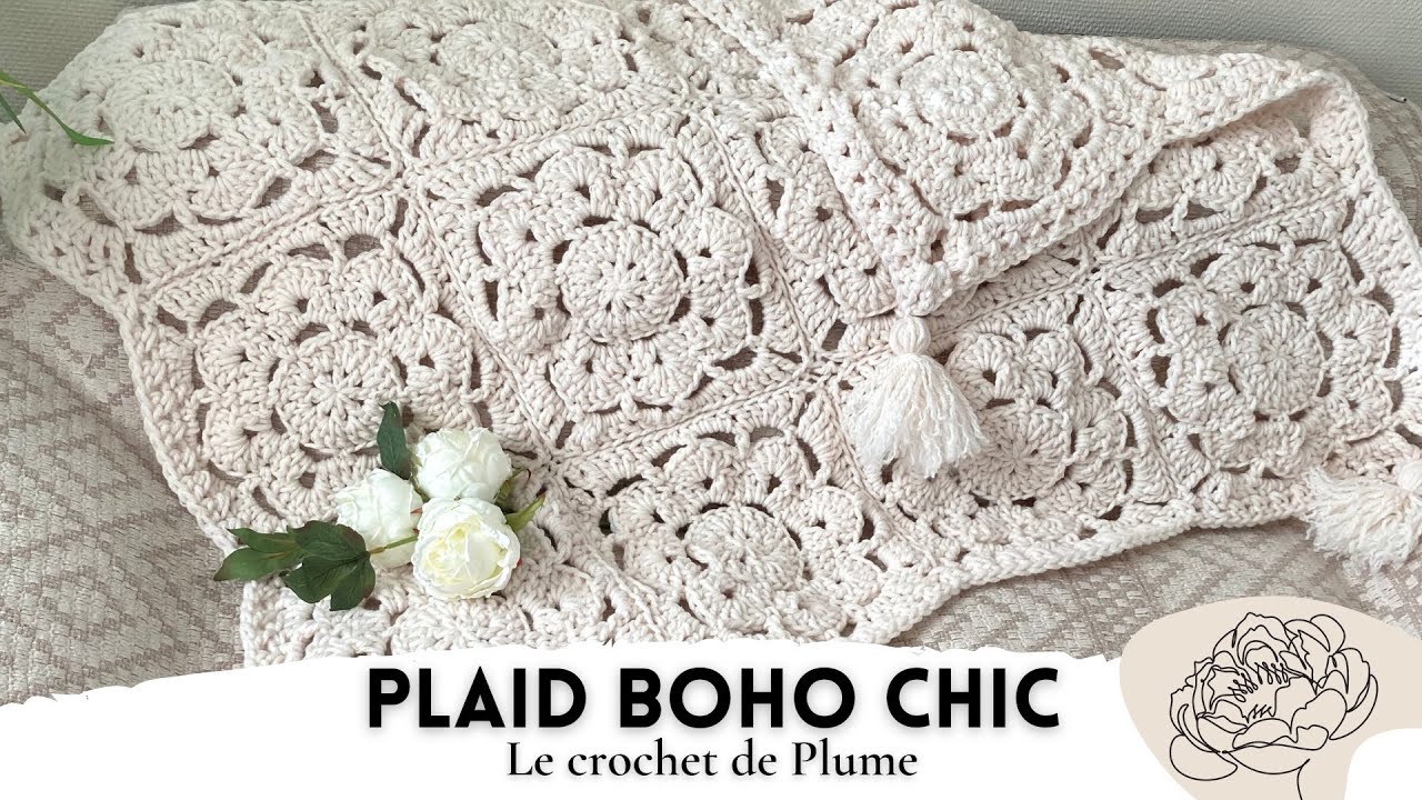 Comment faire un plaid BOHEME CHIC au crochet - Facile et rapide - Modèle Débutant - Tuto pas à pas
