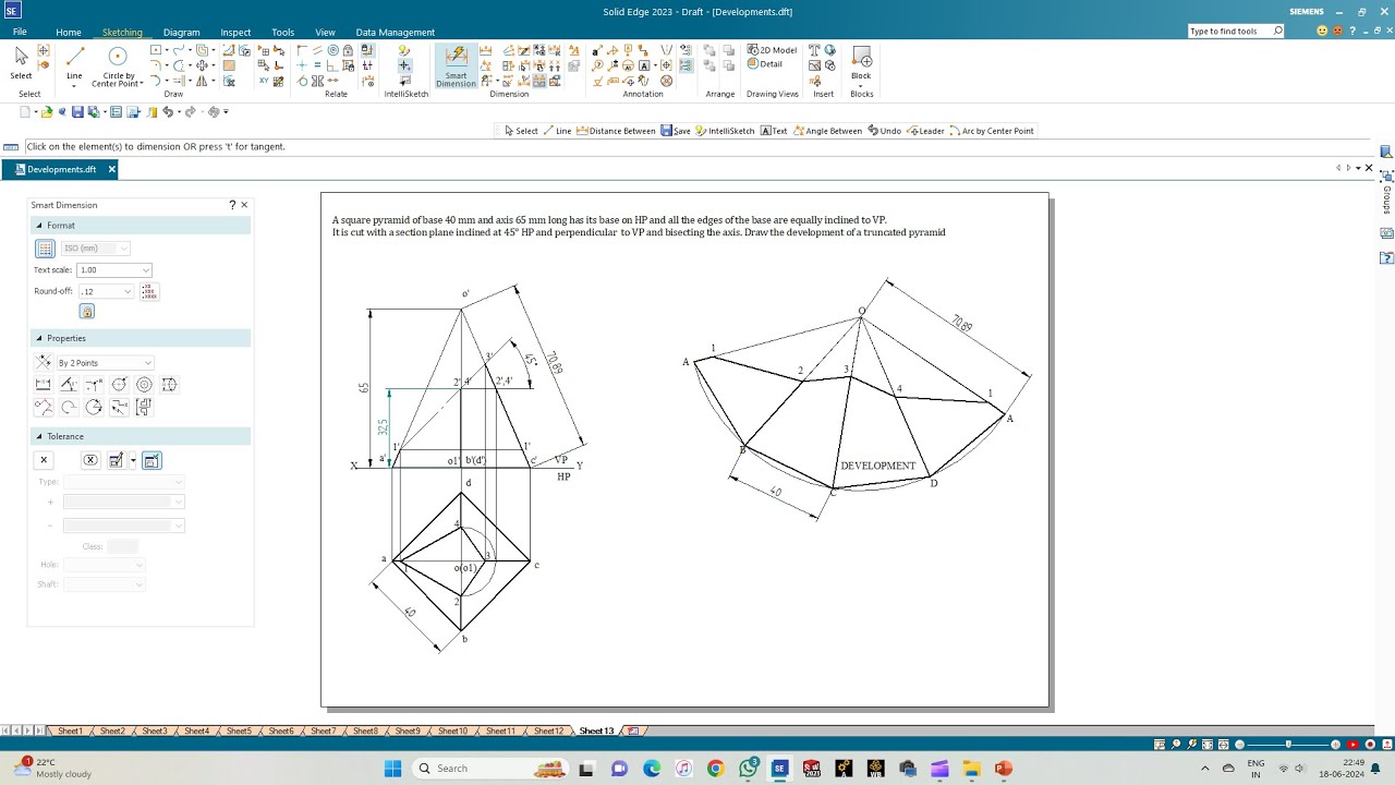 Development of Lateral Surfaces of Solids Square Pyramid 02