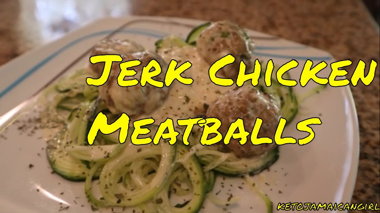 Keto Jerk Chicken Meatballs in Keto Alfredo Sauce with Zucchini Noodles | Air Fryer Recipe