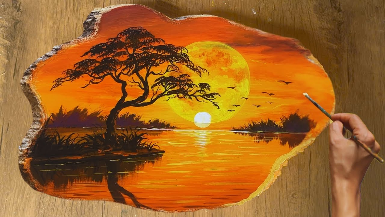 ACRYLIC PAINTING - How to Draw Super Beautiful Landscape Paintings on Wooden Boards