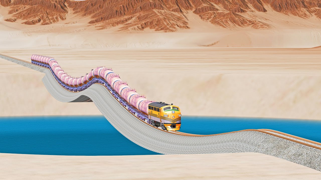 Impossible Bended Rail Tracks vs Trains - Beamng Drive
