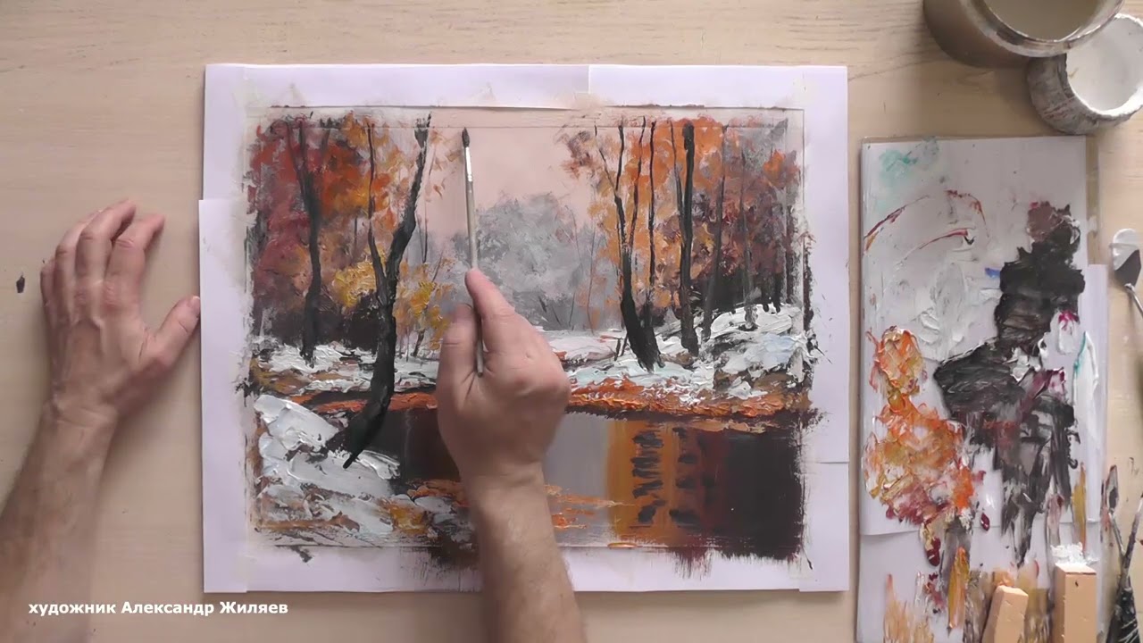 Первый снег  Живопись густым акрилом на холсте