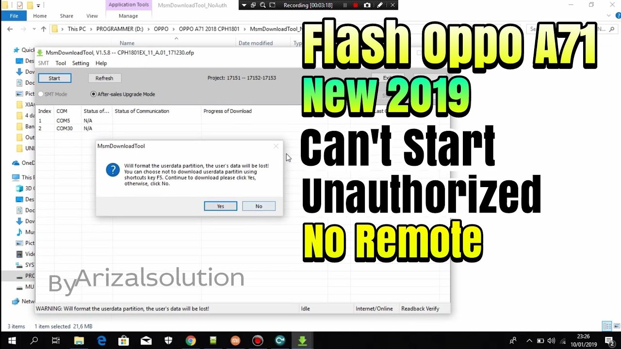 Flashing Oppo A71 2018 Cph1801ex Fix Msmdownload Tool | Click Start, Connect Timeout, Unauthorized