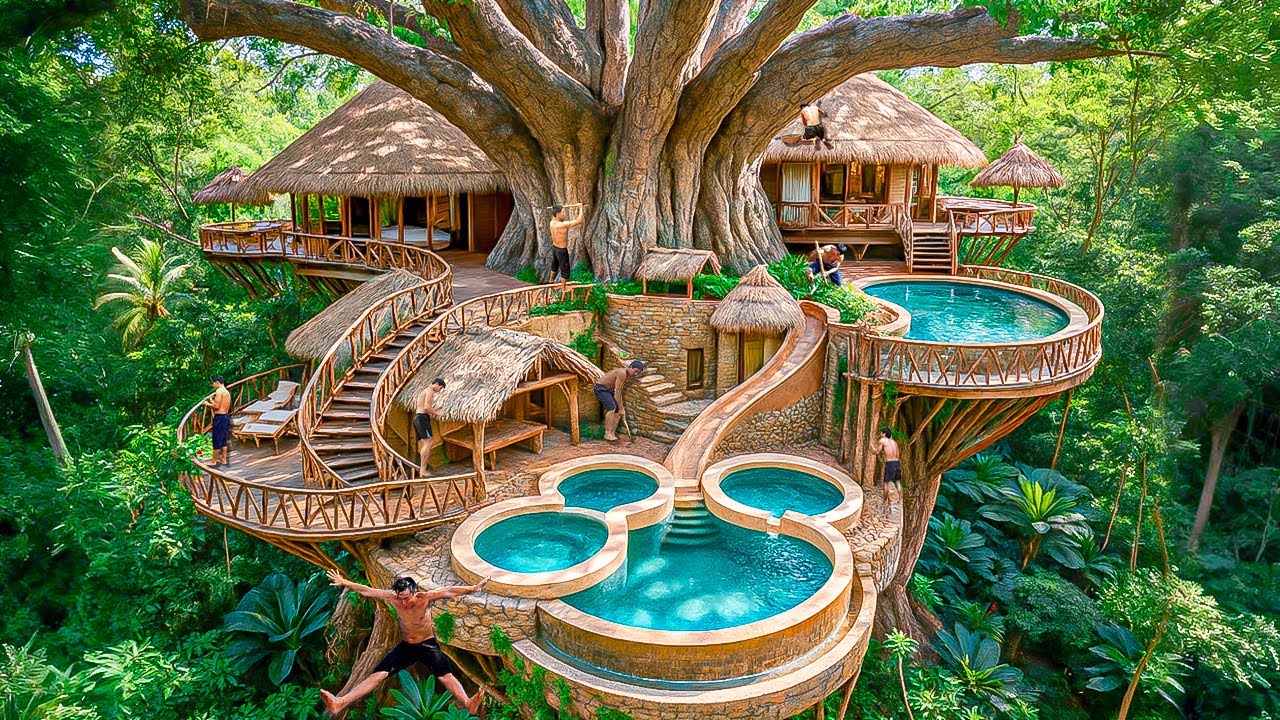 250 Days Building a Massive Underground House Complex with Multi-Tier Hot Pools Using Primitive Tool