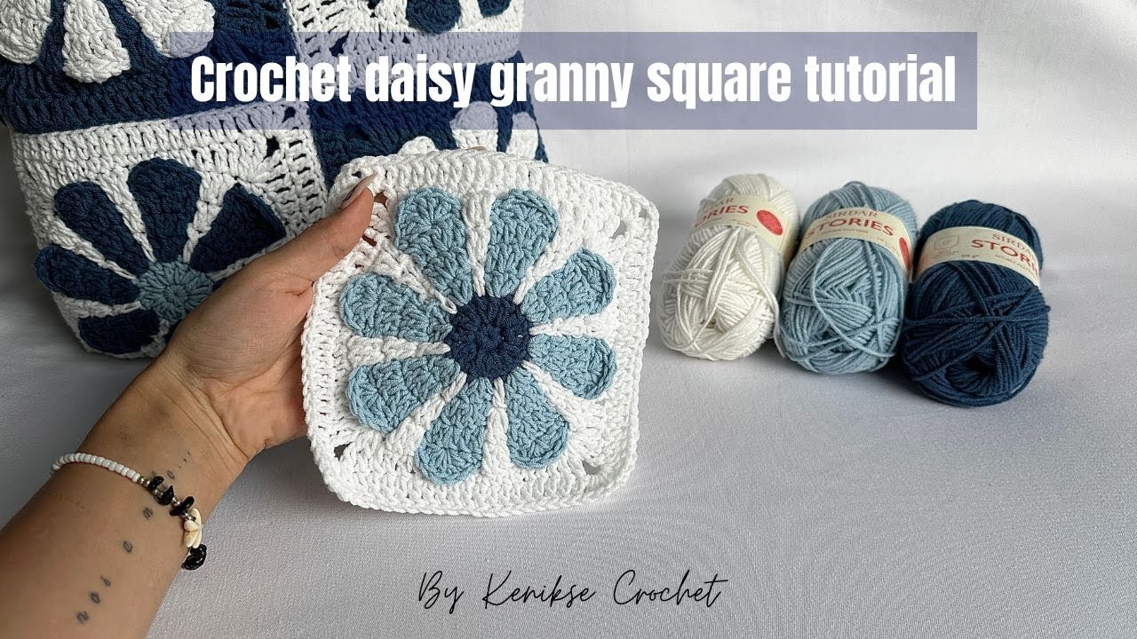 Crochet daisy granny square tutorial I Kenikse Crochet