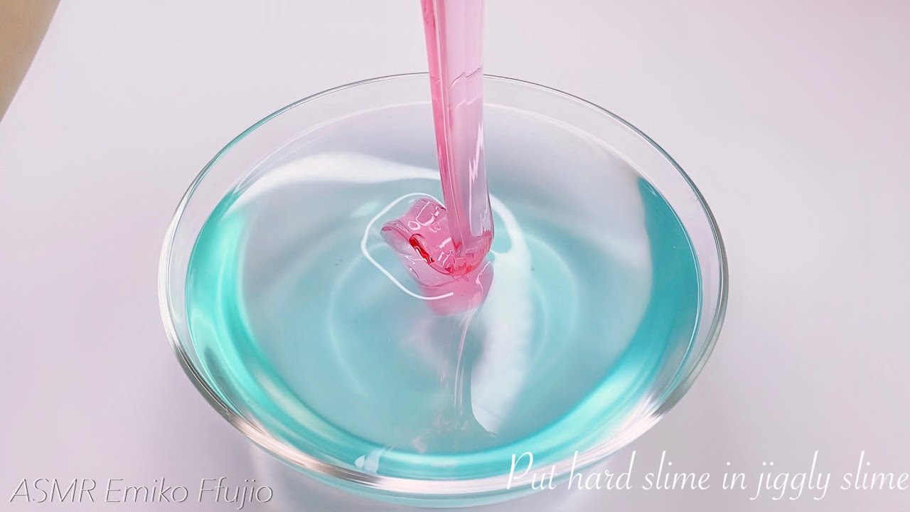 【ASMR】🛼たぷたぷスライムに赤いスライムを入れる🍓【音フェチ】Put hard slime in jiggly slime 딱딱한 슬라임을 흔들리는 슬라임에 넣어