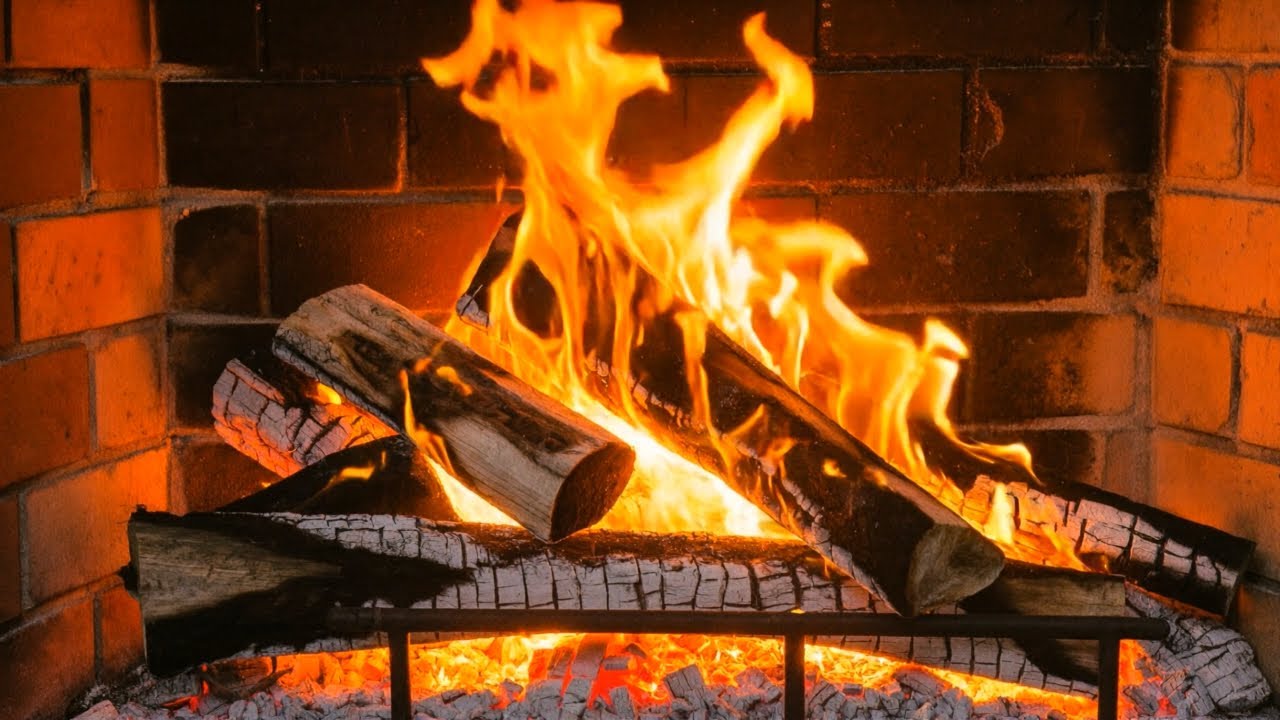 Soothing Brick Fireplace 🔥 Hypnotic Flames & Real Wood Crackles for Serenity