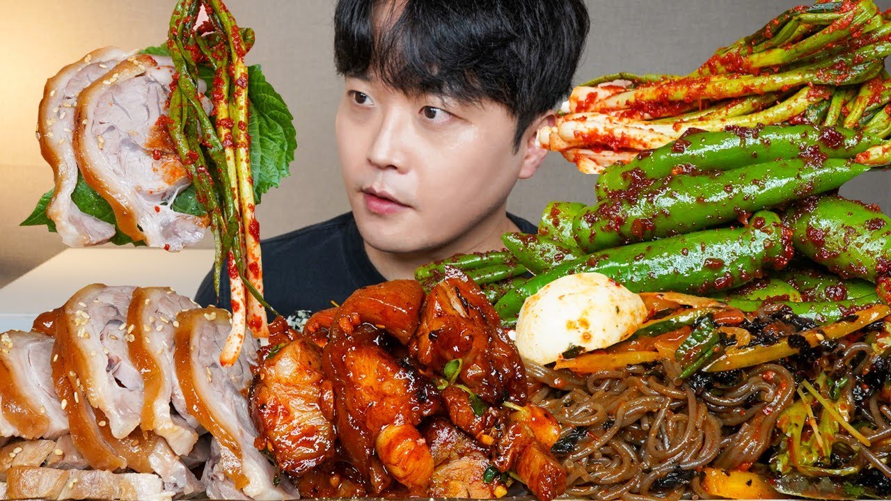 [와차밥] 족발 불족발 땡초김치 파김치 막국수 먹방 Pigs feet & Chili Kimchi & Green Onion Kimchi ASMR MUKBANG EATING SHOW