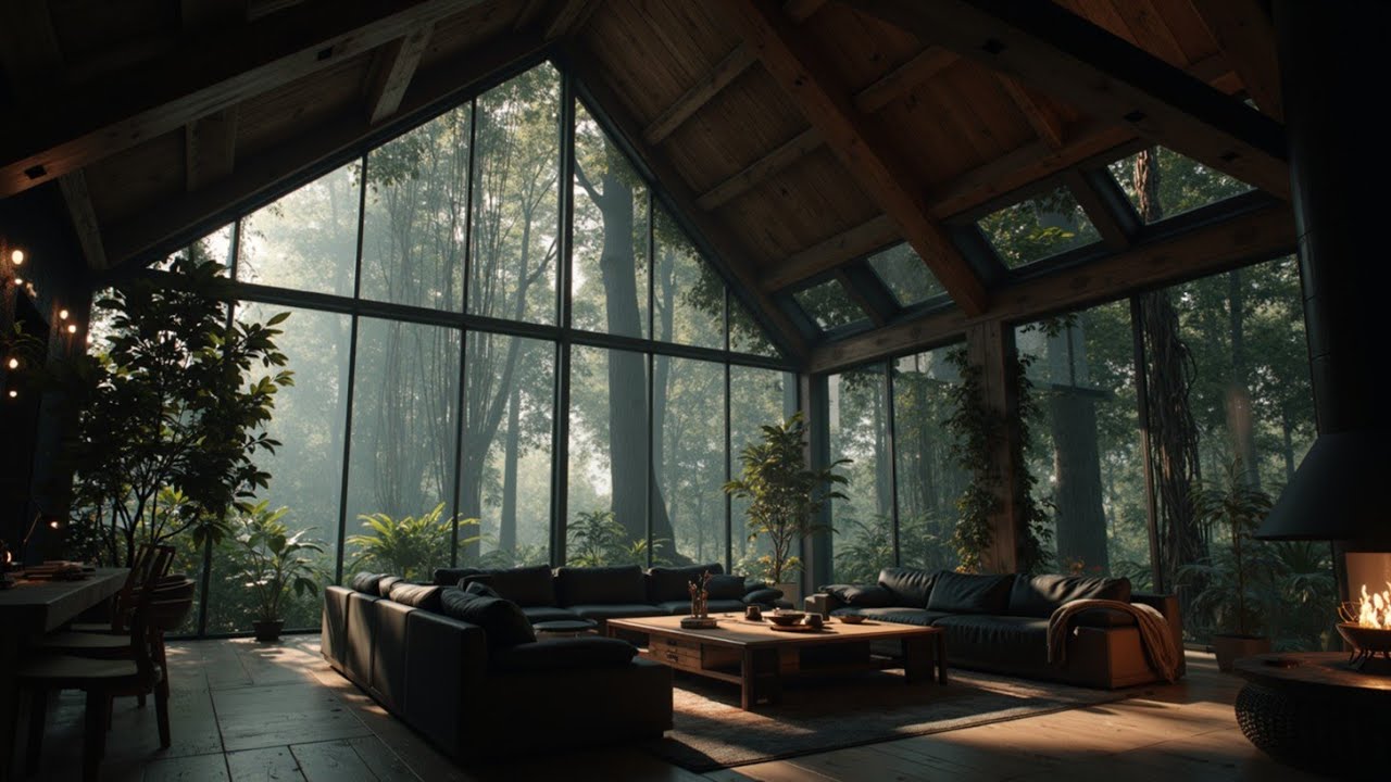 Cozy Cabin Jazz Music Rain & Coffee | Расслабляющая лесная атмосфера для сна, учебы