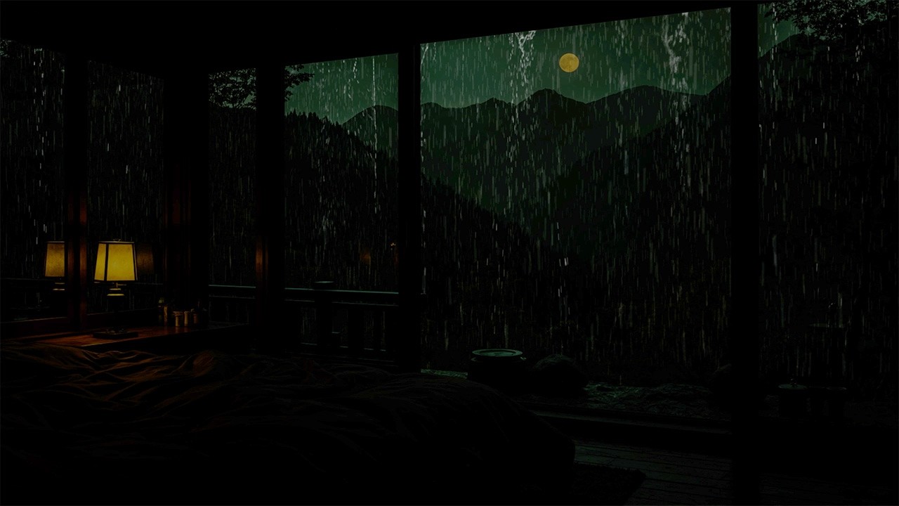 Soft Night Rain Outside the Window | Warm Lighting in Bedroom for Sleeping | No Ads 8 Hours