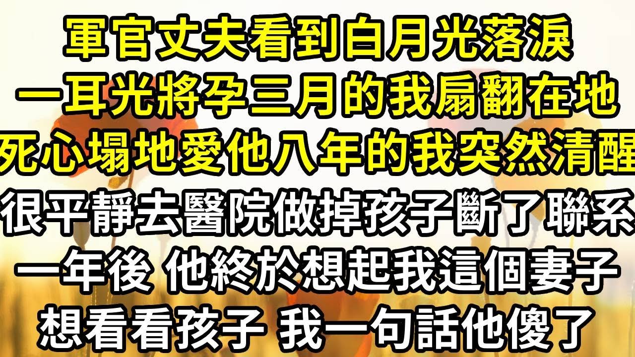 軍官丈夫看到白月光落淚，一耳光將懷孕三月的我扇翻在地，死心塌地愛他八年的我突然清醒，很平靜去醫院做掉孩子 斷了聯系，一年後 他終於想起我這個妻子，想看看孩子 我一句話他傻了