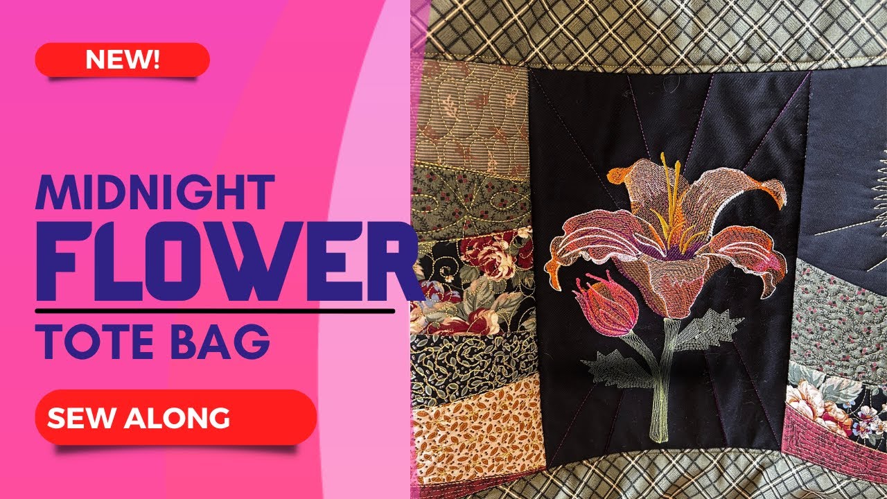 NEW in the hoop midnight flower tote bag