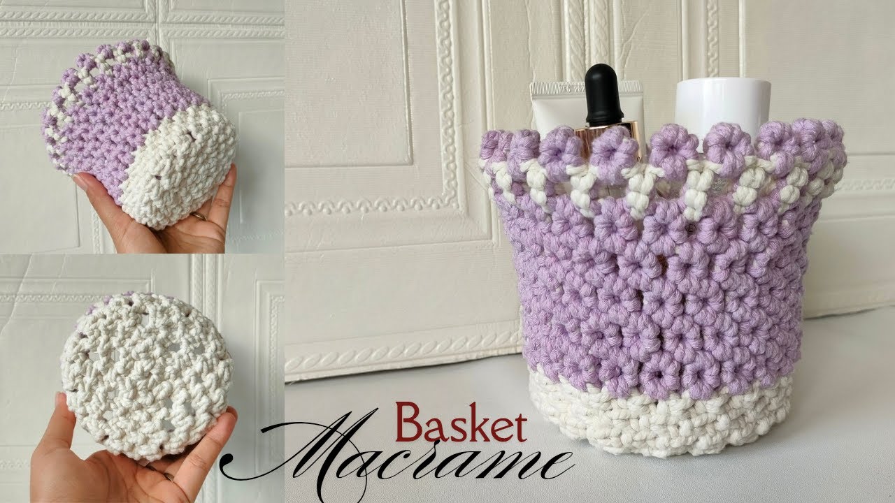 Macrame Basket Tutorial |  DIY Round Macrame Basket with Flower Pattern