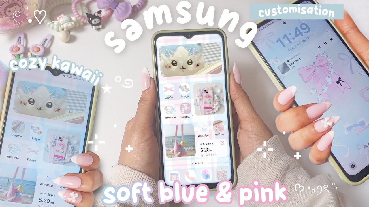 Make you android phone aesthetic | soft blue & pink theme | Samsung a13 aesthetic