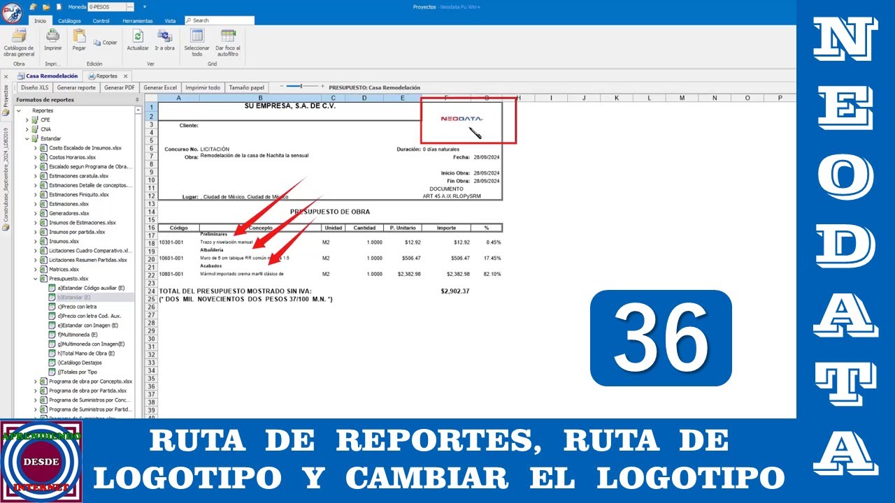 Ruta de Reportes, Ruta de Logotipo y Cambiar el Logotipo en Neodata 2024