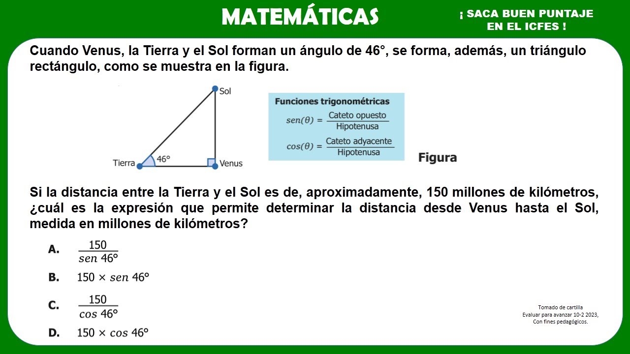PREGUNTA ICFES - SOLUCIÓN TRIÁNGULOS RECTÁNGULOS - RAZONES TRIGONOMÉTRICAS- ADMISIÓN UNIVERSIDAD.