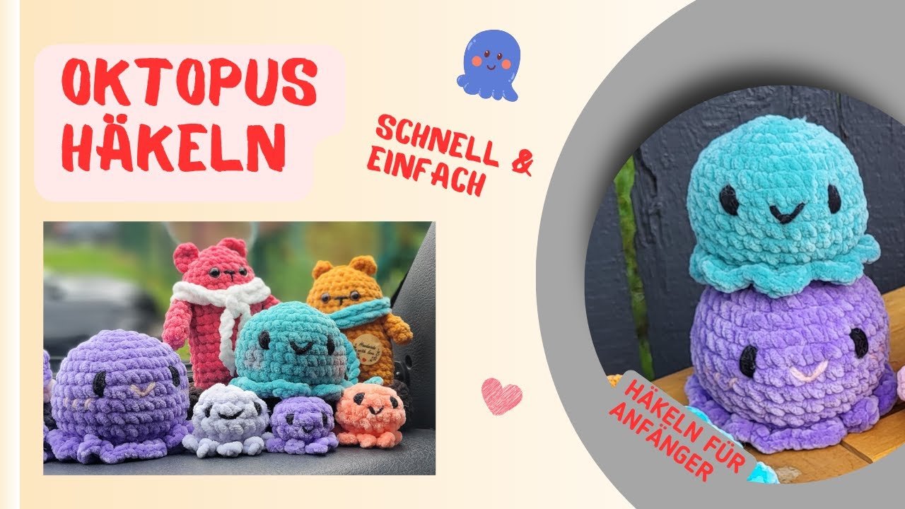 Oktopus häkeln 🐙 Krake 🩷 für Anfänger 🩷  großen Oktopus  Krake #häkeln #diy #amigurumi #crochet