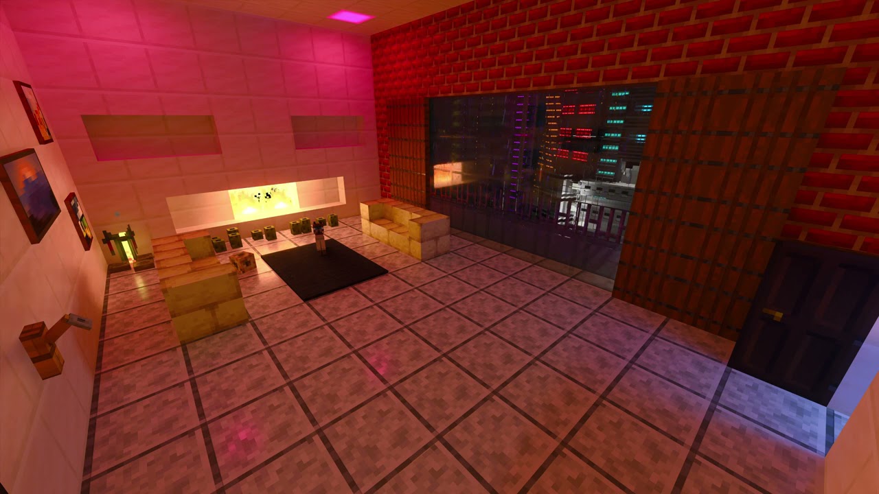 Minecraft City Apartment Fireplace and Rain Ambience with Relaxing Music