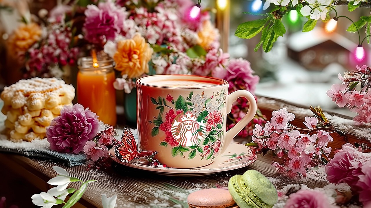 【広告なし】桜色に染まるスタバで至福の甘いジャズ 🌸 心地よいカフェ音楽 | 集中力・読書・リラックス - POV: A Sweet Morning at Spring Starbucks 🌸