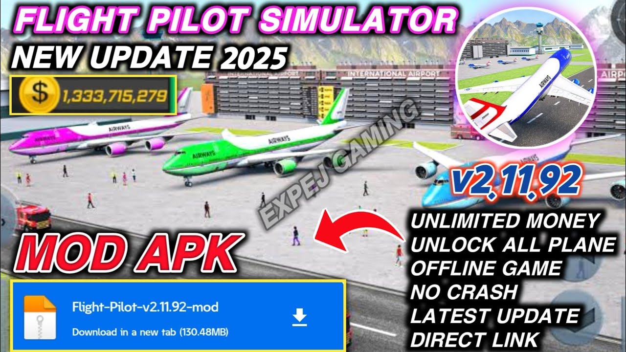 Flight Pilot Simulator 3D Mod Apk v2.11.92 New Update - Unlimited Money 🔥🔥🔥
