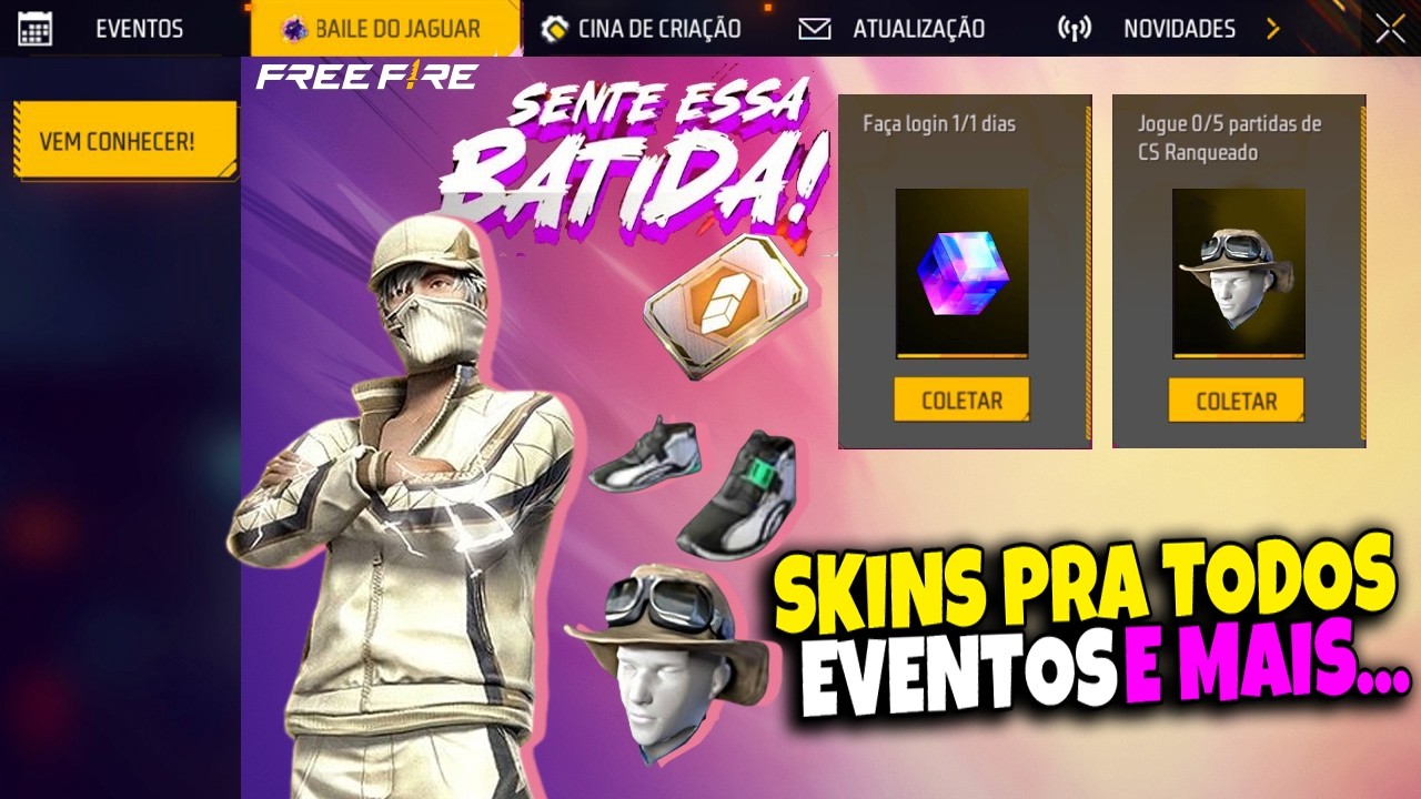 SAIUU!! SKIN PARA TODOS, GOLA ALTA 2em1, SAPATO ASTRO e FFTC NO FREE FIRE