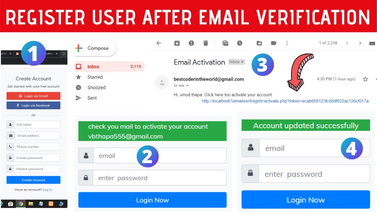 User Account Activation by Email Verification Link with Login & Logout Page in PHP and MySQLi Hindi