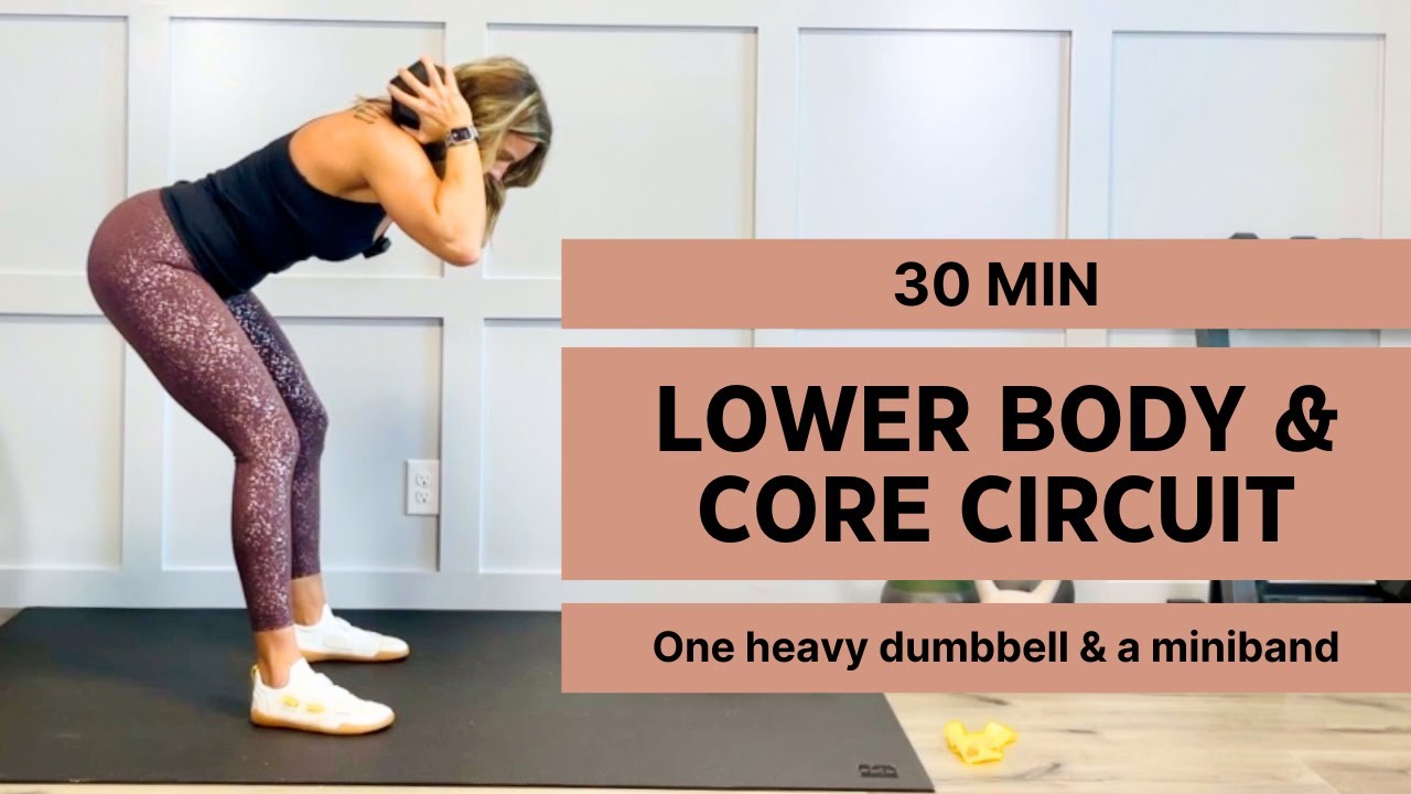 Lower Body and Core Circuit with One Heavy Dumbbell and a Mini Band - At Home Strength Workout