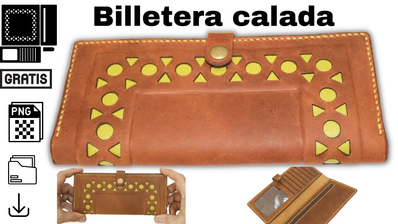 CÓMO HACER una Billetera de cuero calada, diseño PNG, Cosida a mano y corte láser, Fácil. #cuero