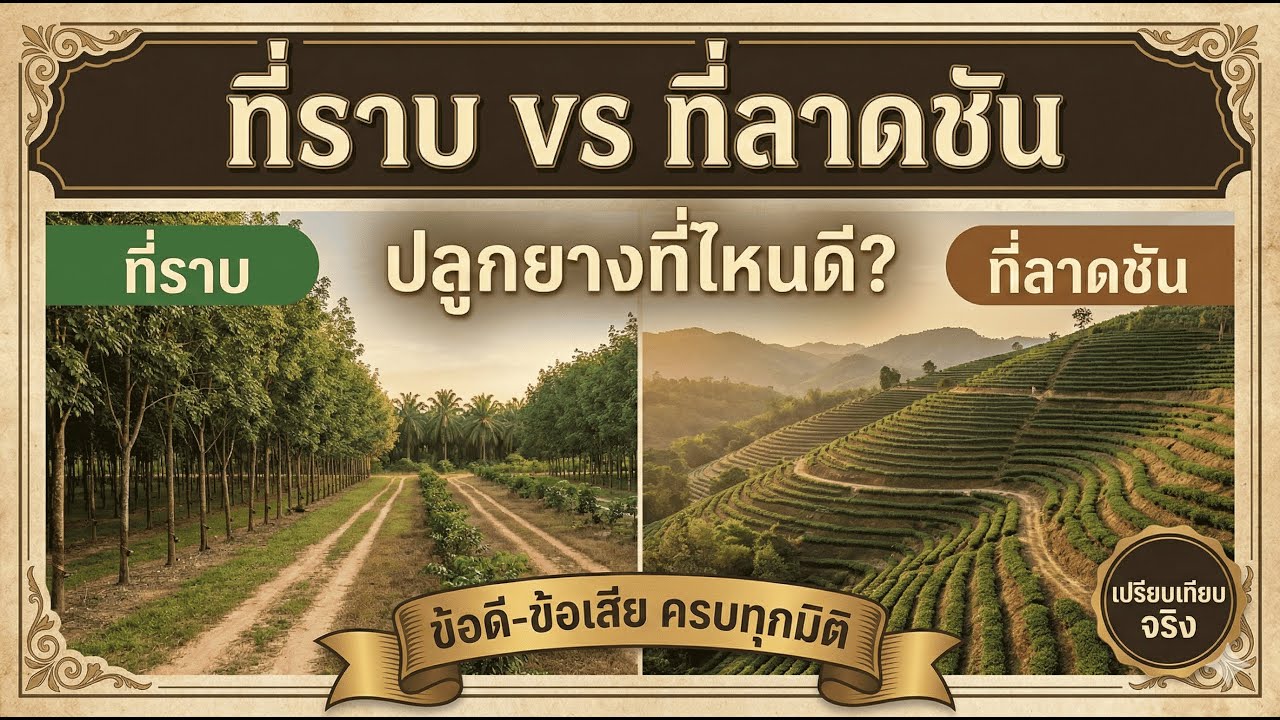 ปลูกยางที่ราบ vs ที่ลาดชัน: ต่างกันอย่างไร? ต้นทุน ผลผลิต ความเสี่ยง ครบทุกมิติ