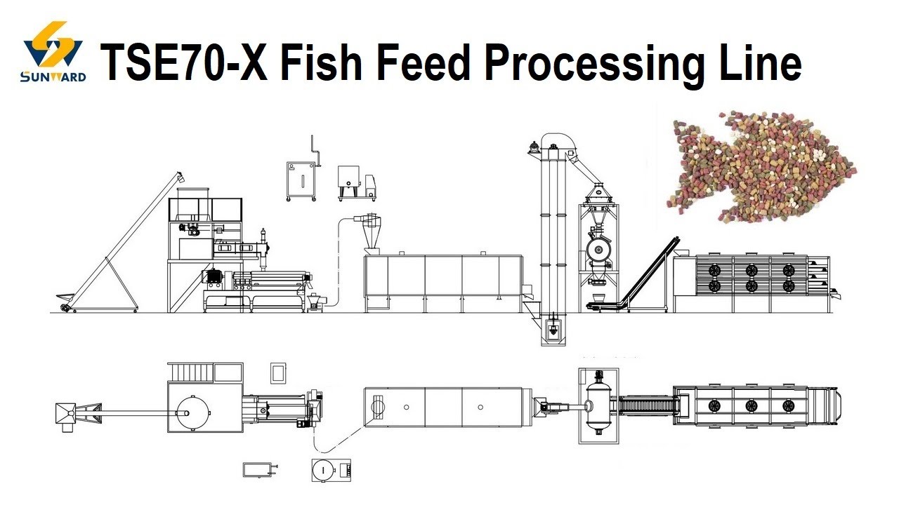 TSE70-X Fish Feed Processing Line #fishfeedextrusion #vacuumcoating #fishfoodprocessingline