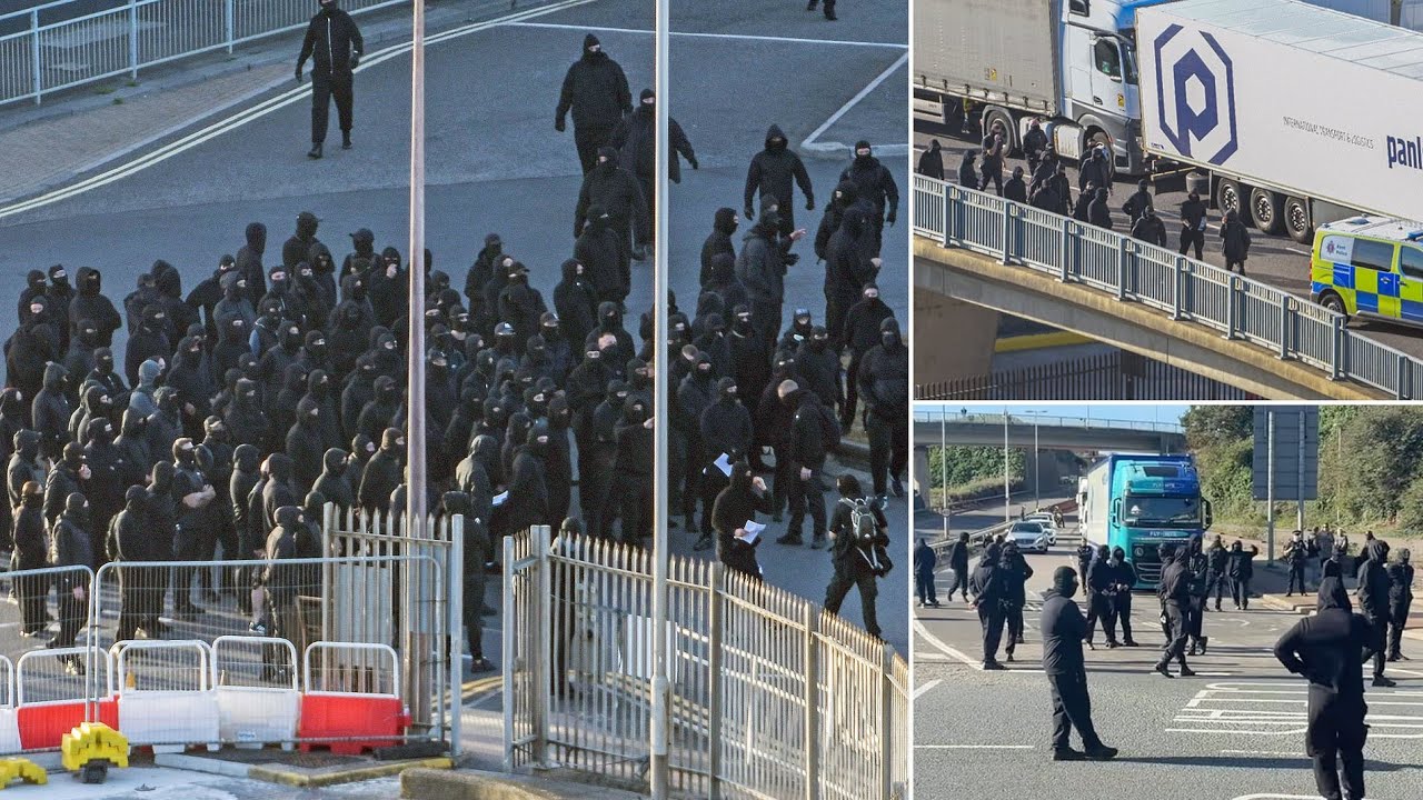 Hundreds of balaclava-clad protesters blockade Dover port