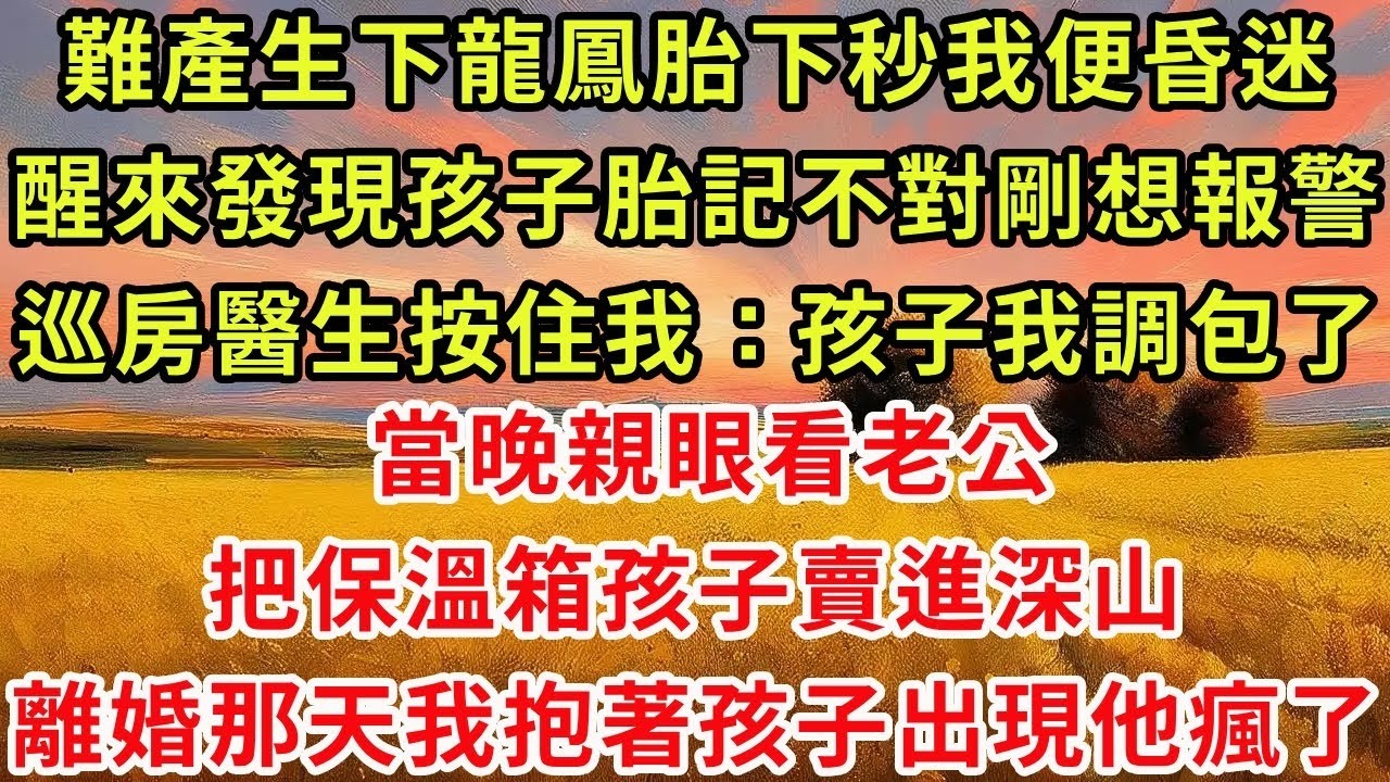 難產生下龍鳳胎下秒我便昏迷 醒來發現孩子身上胎記不對剛想報警 巡房醫生按住我：好好養傷口 孩子我調包了 當晚親眼看老公把保溫箱孩子賣進深山 離婚那天我抱著孩子出現他瘋了