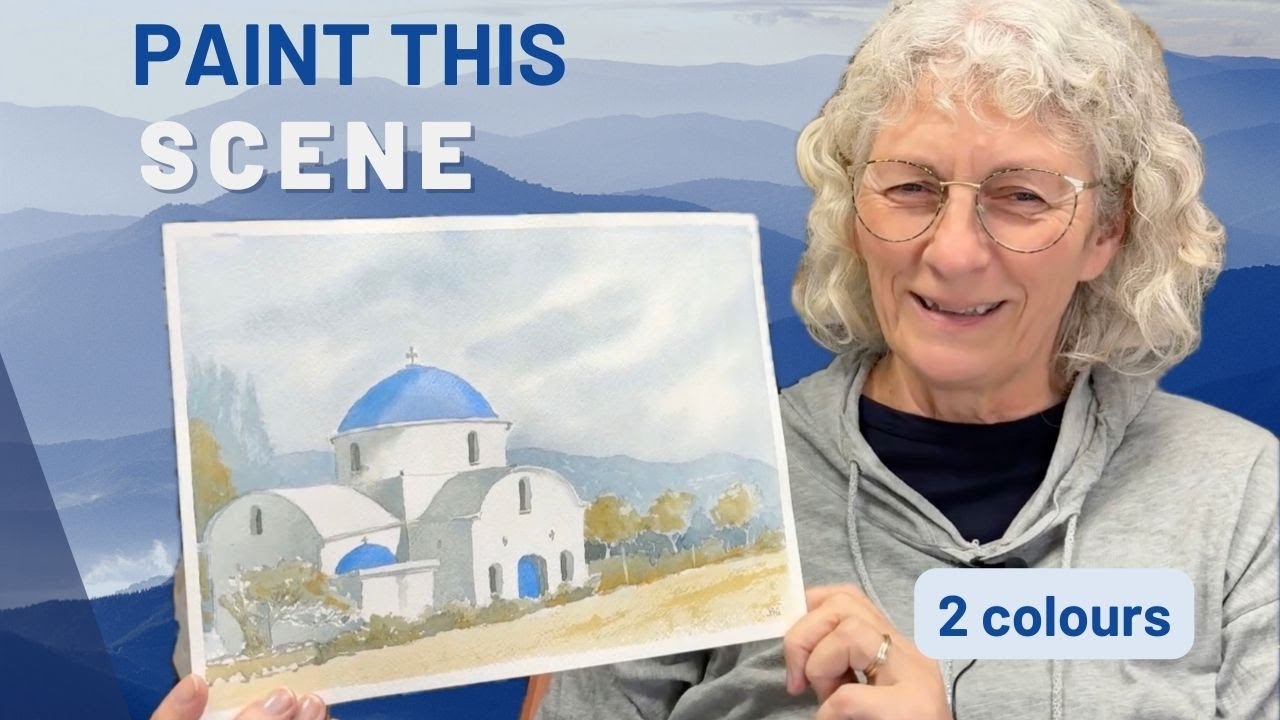 Full watercolour tutorial  - Pafos church. Two colours!