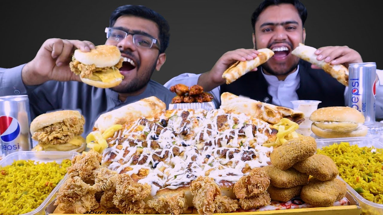 Eating Bihari Kabab Pizza, Tower Burger, Masala rice, Flaming wings | Mukbang Asmr
