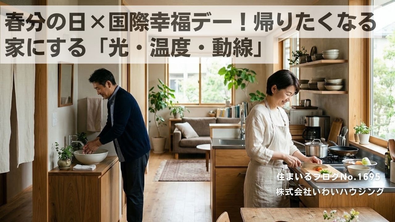 20260320 春分の日×国際幸福デー！帰りたくなる家にする「光・温度・動線」| 愛知県一宮市 いわいハウジング一級建築士事務所