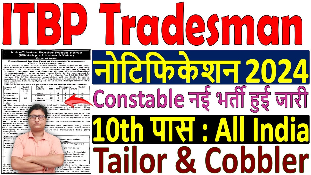 ITBP Constable Tradesman Vacancy 2024 🔥 ITBP Tradesman Notification 2024 🔥 ITBP Tradesman Bharti