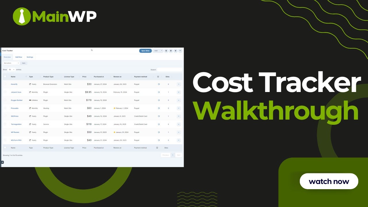 Cost Tracker Walkthrough - Streamline Your Expense Tracking with MainWP