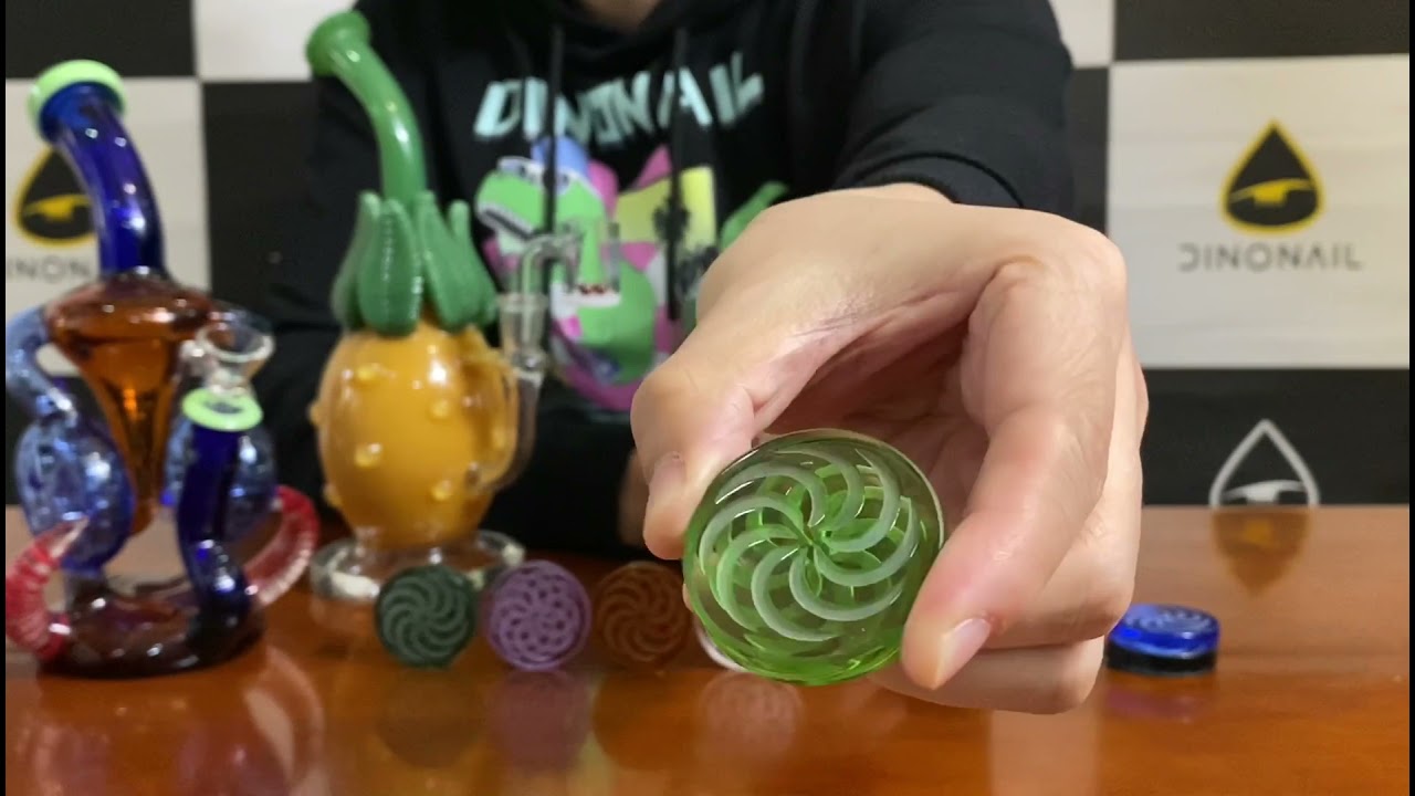 thedinonail.com-Glass Coin Spinner Channel Carb Cap