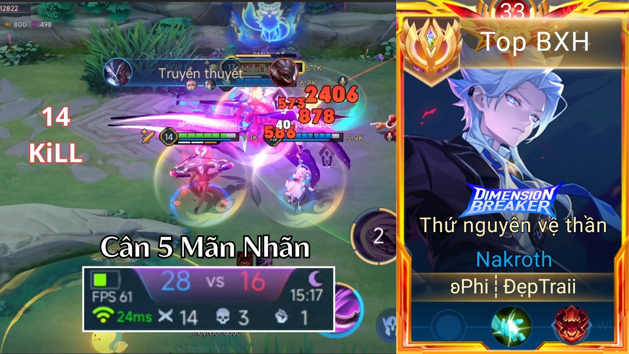 16 Ph&uacute;t M&uacute;a Nakroth C&acirc;n 5 Hủy Diệt Rank Đầu M&ugrave;a Với Si&ecirc;u Phẩm 14 KiLL M&atilde;n Nh&atilde;n Của Top 1 Nakroth