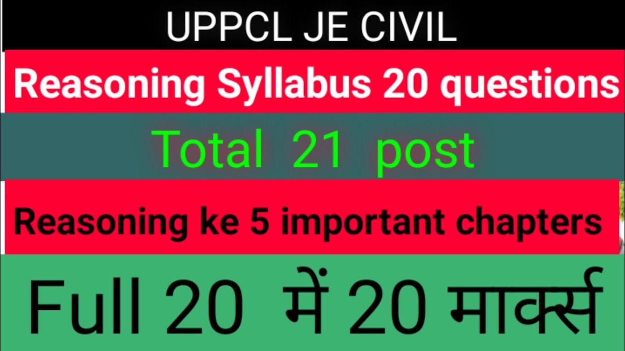 UPPCL JE Civil Syllabus Reasoning weightage Chapter wise #uppcl #uppclje