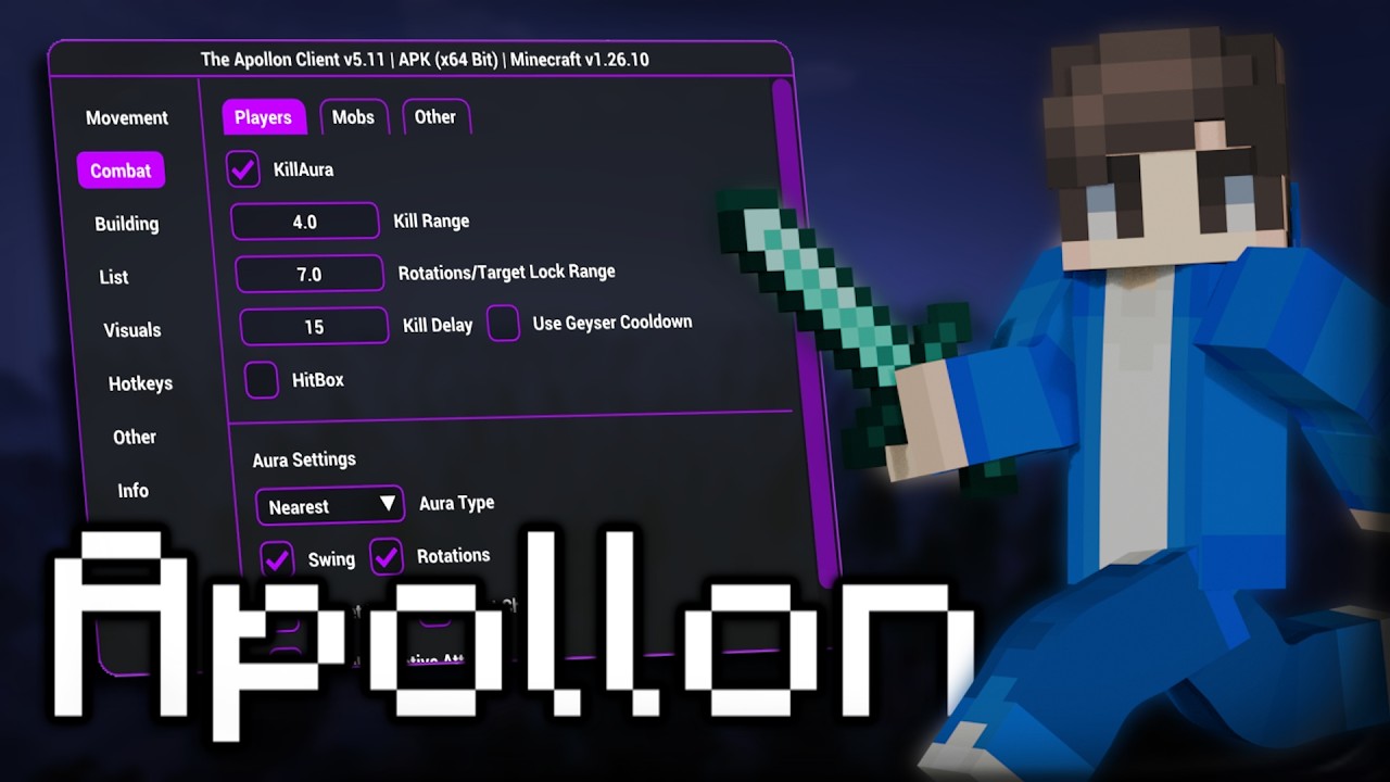 Download Apollon Hack Client for MCPE 2026 | Best PvP & God Mode APK 26.34
