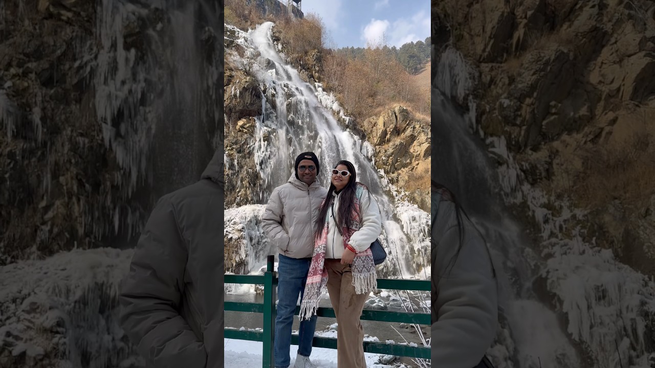 Drung waterfall #shortsvideo #viral #snowfall #snow #drungwaterfall #gulmarg #travel