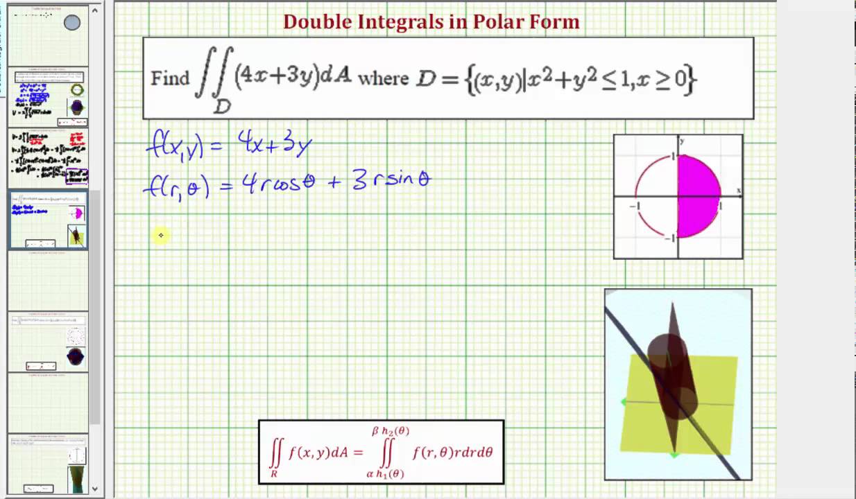 Evaluate a Double Integral in Polar Form - f(x,y)=ax+by Over a Half-Circle