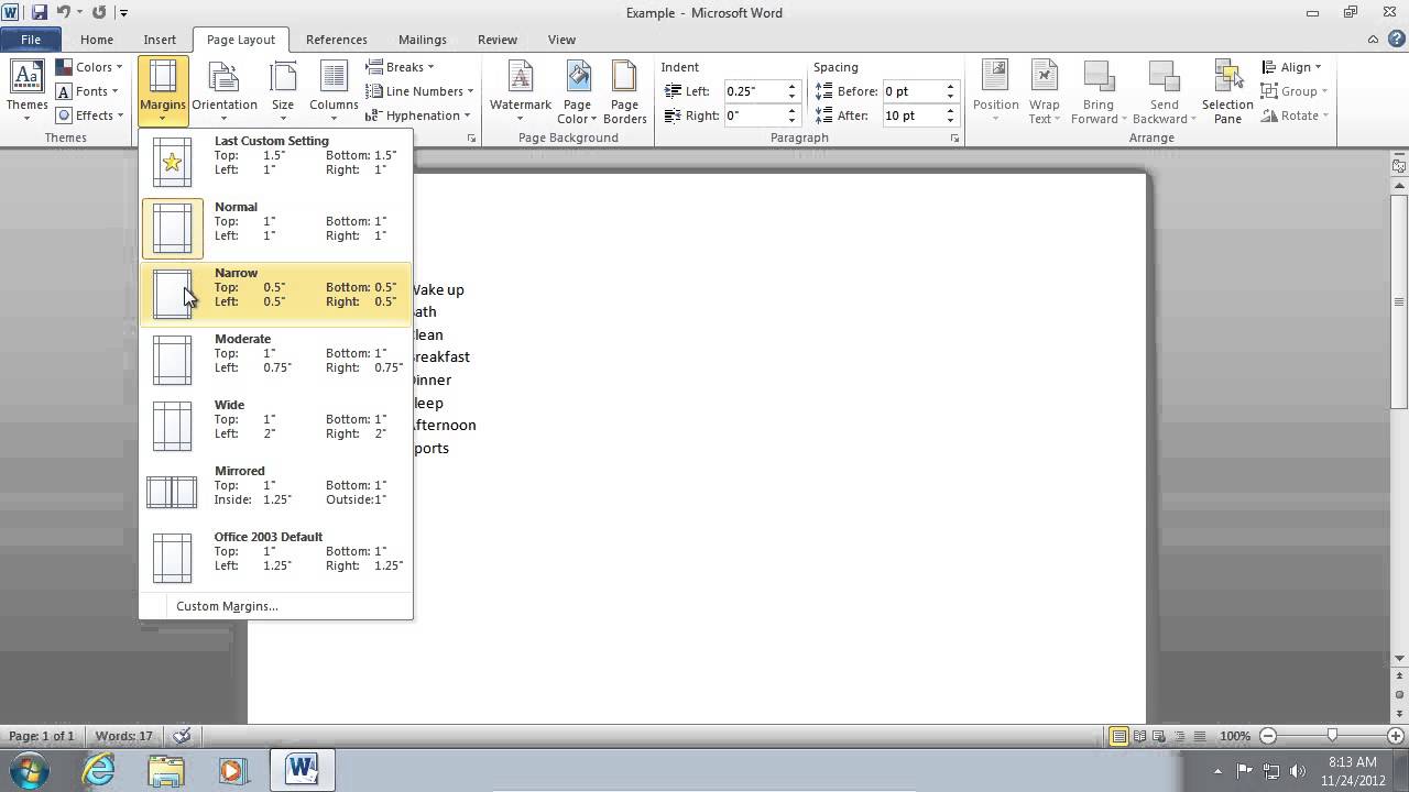 How to set 1 inch Margins in Word