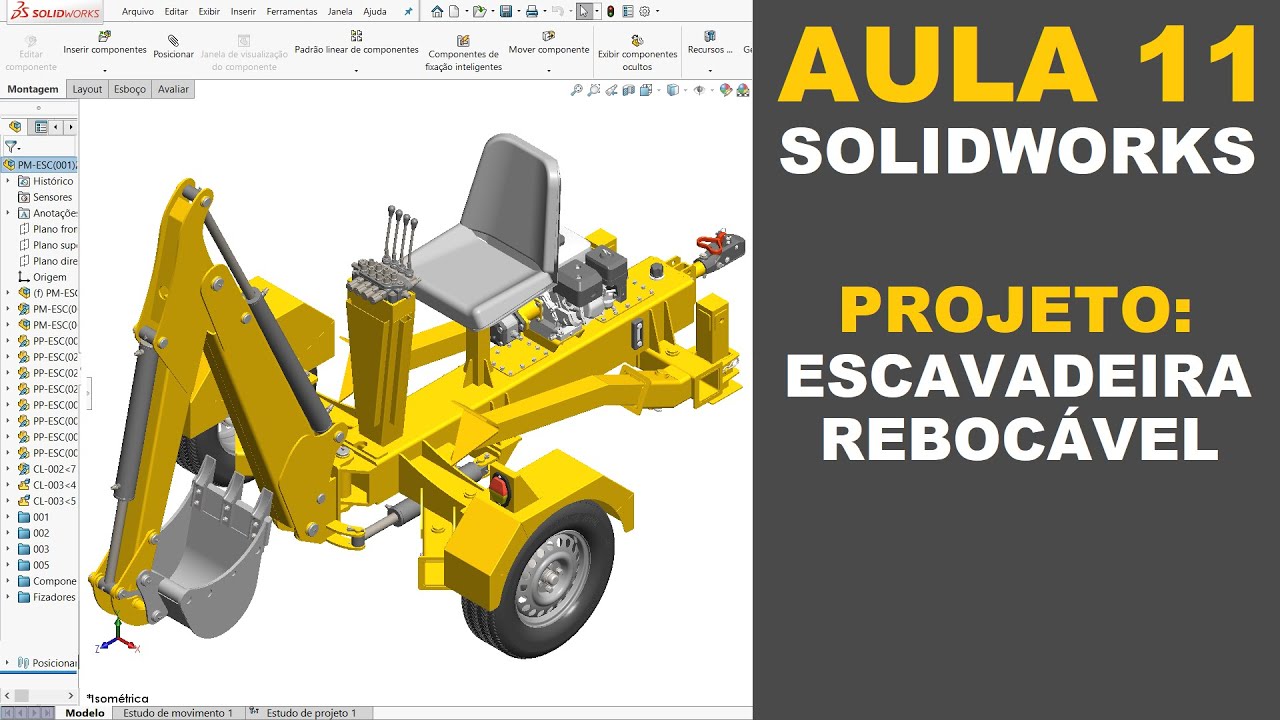 AULA 11 | CURSO: SOLIDWORKS NA PRÁTICA | PROJETO: Escavadeira Rebocável #solidworks